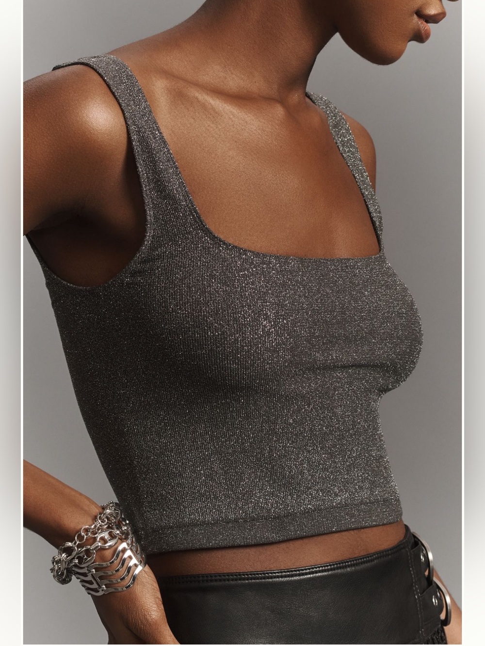 NWT Anthropologie Metallic Charcoal Crop Tank : The Hannah Lurex Edition
